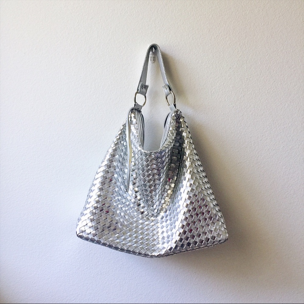 Silver Woven Hobo Bag